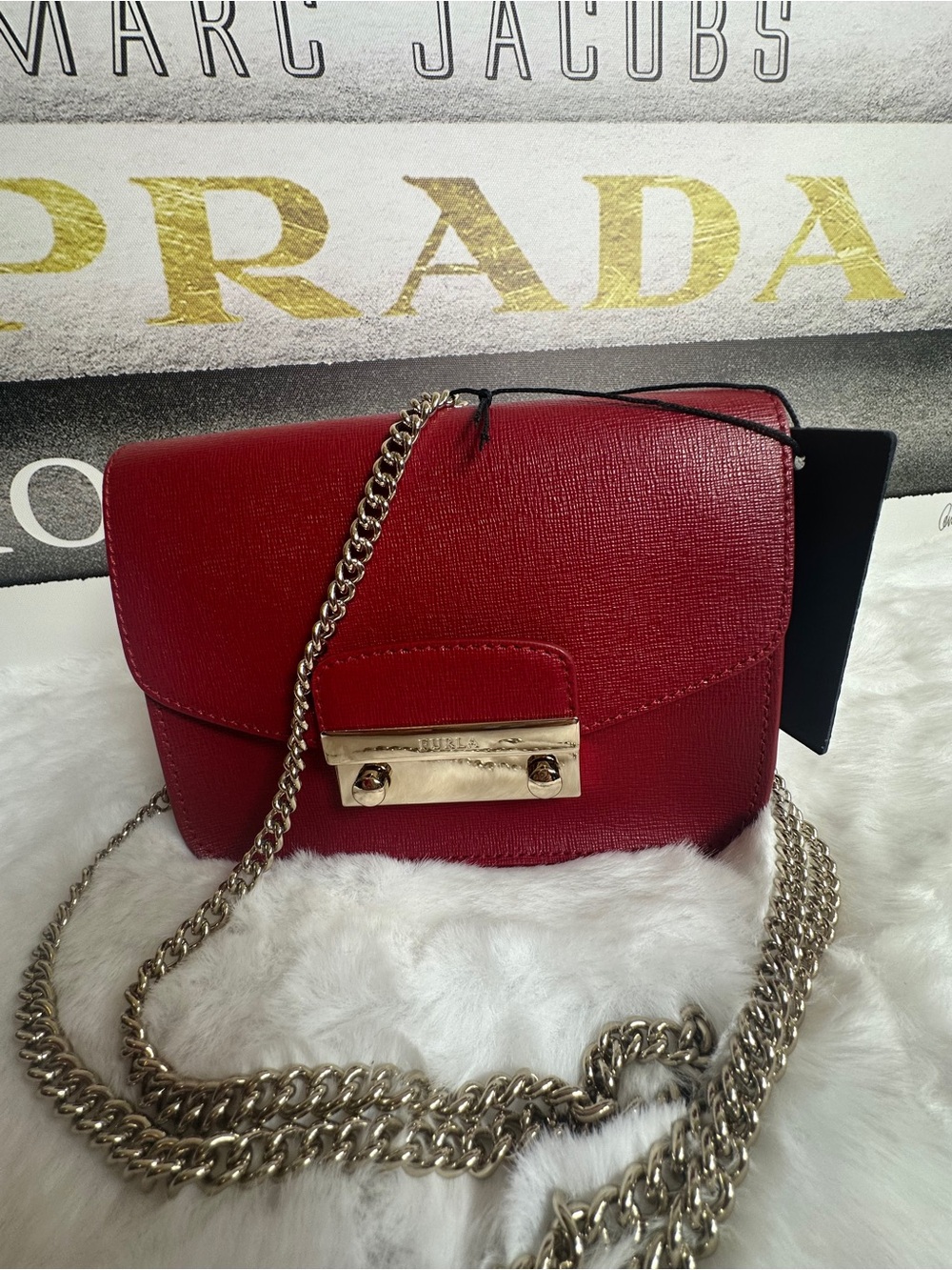 Furla Red Saffiano Crossbody with Gold-Tone Lock